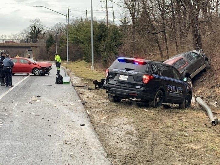 A driver hit a Howard County police SUV while the officer was responding to a crash on the ramp from MD 100 west to US 29 north recently.