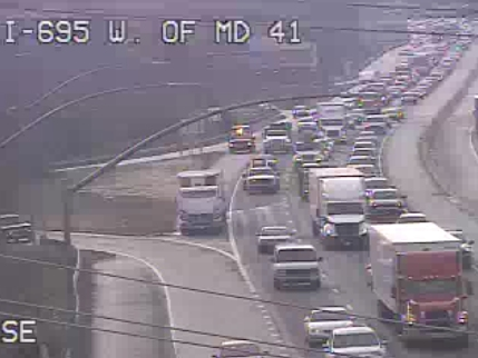 The truck fire is on the outer loop of Interstate 695 near Perring Parkway.