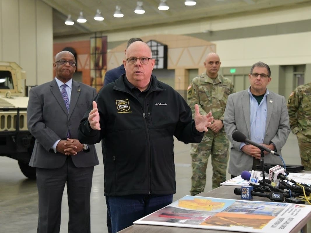 Gov. Larry Hogan toured the Baltimore Convention Center, which will be converted into a field hospital to address a surge of patients expected from the new coronavirus.
