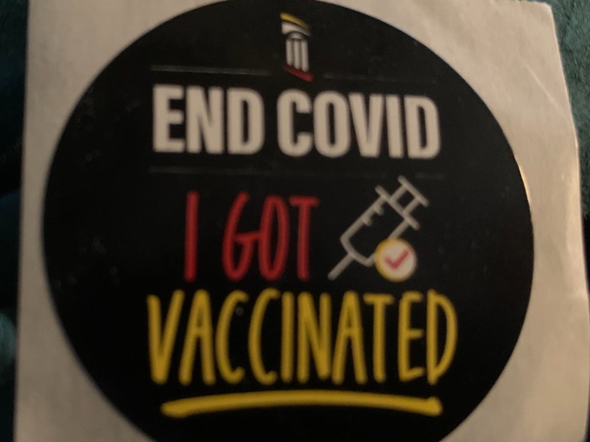 Maryland Gov. Larry Hogan said Harford County would have a mass vaccination site by the end of April. Pictured is a sticker given at a mass vaccination site in Baltimore.