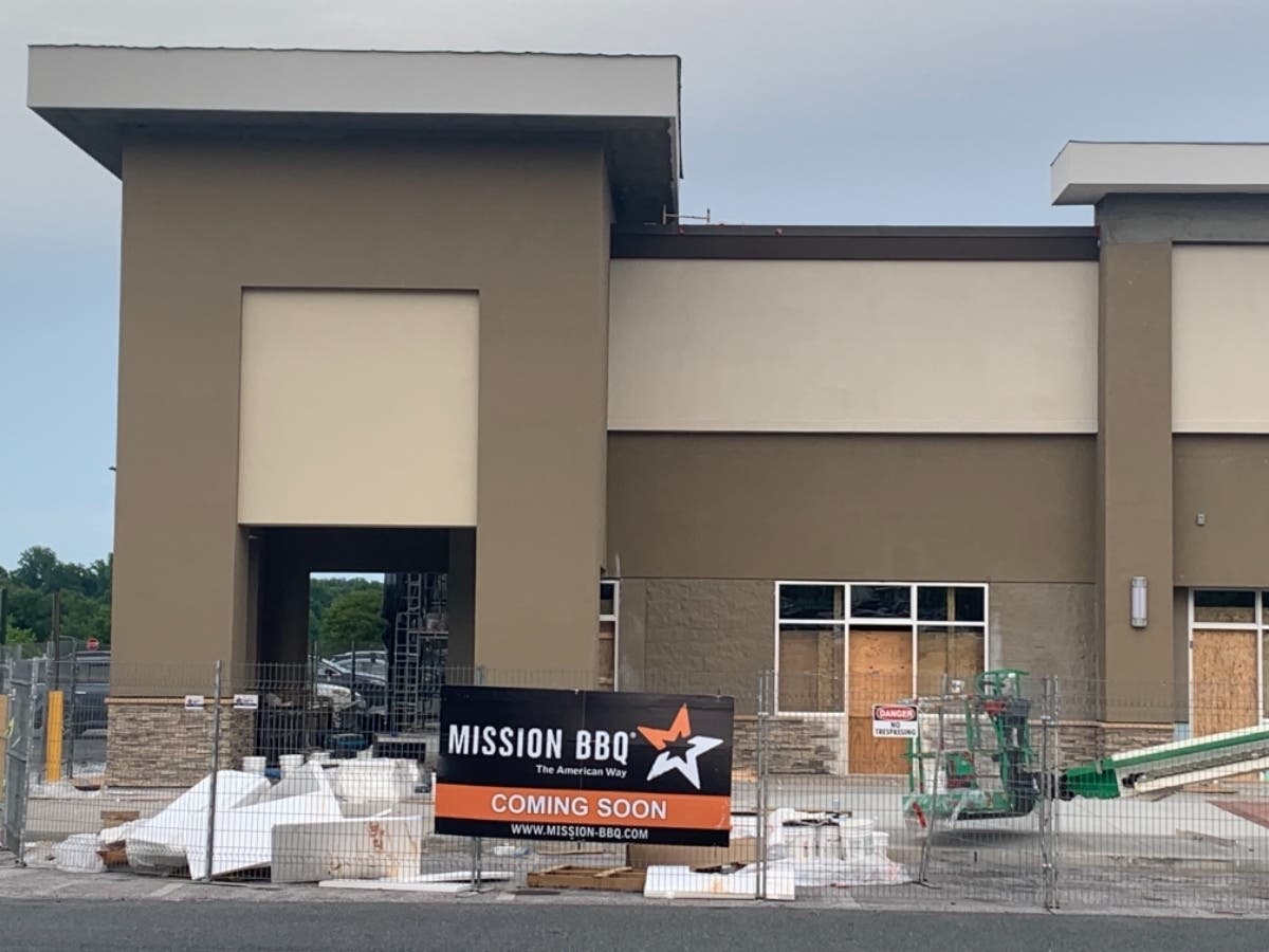Work is underway on the exterior at the future Mission BBQ in Tollgate Marketplace in Bel Air.