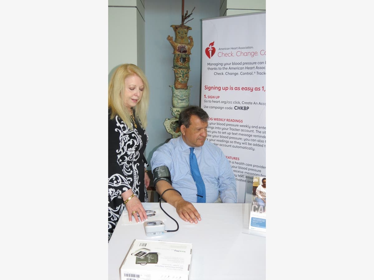 County Executive George Latimer had his blood pressure checked Monday, March 25 at the Yonkers Riverfront Library.