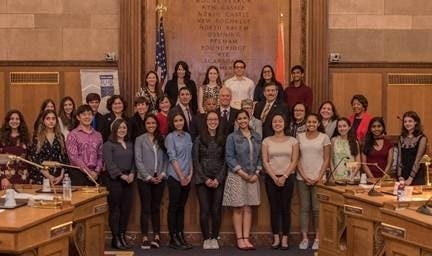 Westchester Regeneron Science Talent Search scholars joined by members of the board and Regeneron representatives.