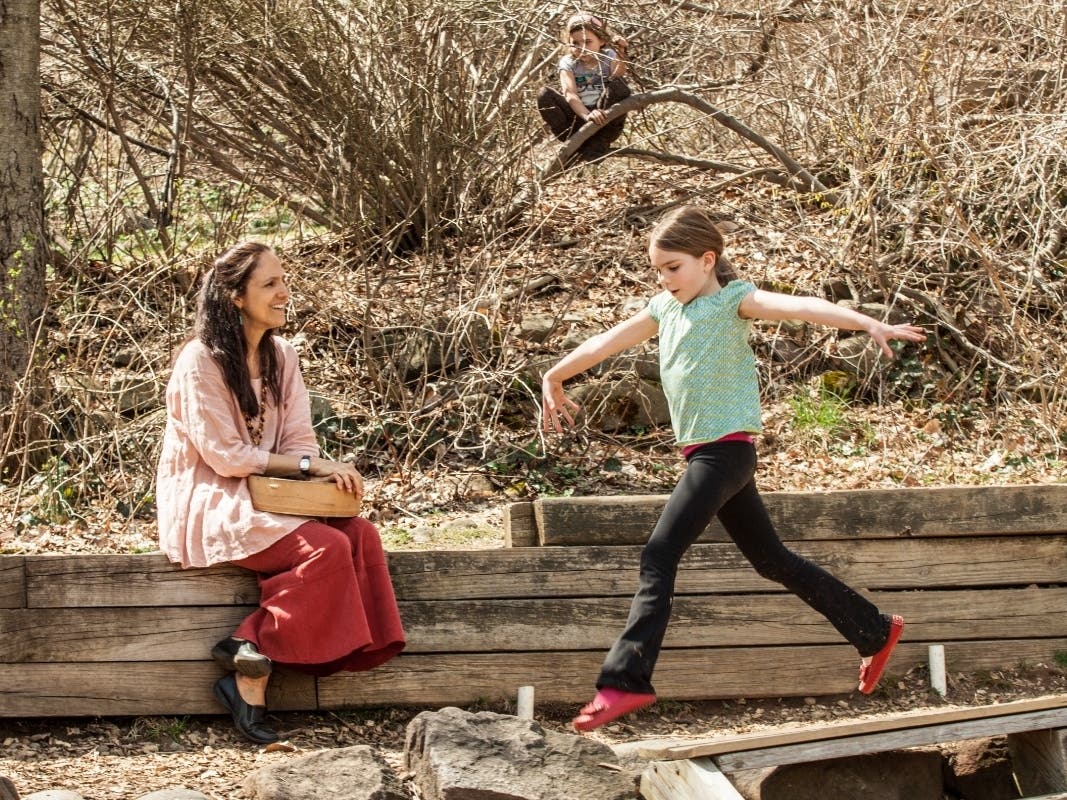 Caty Laignel, left, was one of the teachers at Blue Rock Elementary School who received the grant.