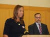 Gabrielle White's mother, Michelle Hord, left, giving an impact statement in court, supported by ADA Paul Stein (right).