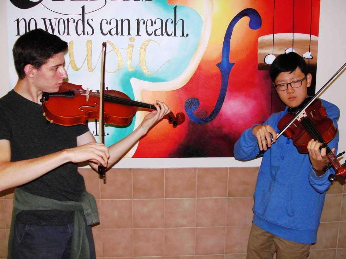 From left, Irvington High School students Richard Ackerman and Chaeil (Robert) Yun have been selected to play viola at the All-State Festival in December.