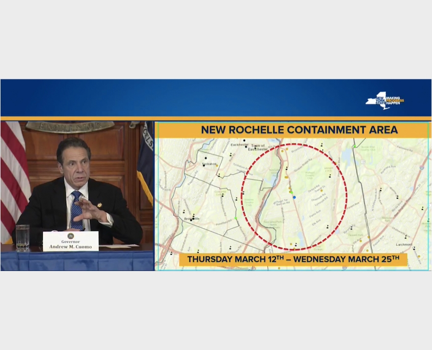 New York established a containment area in New Rochelle which affects three public schools.