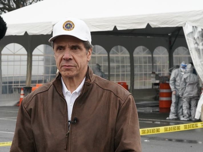 Gov. Andrew Cuomo at the opening of the mobile coronavirus testing facility in New Rochelle.