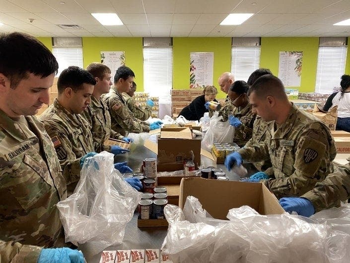 Feeding Westchester is distributing 500,000 pounds of food to residents in need including meal kits that have been packed by members of the New York Air and Army National Guard.