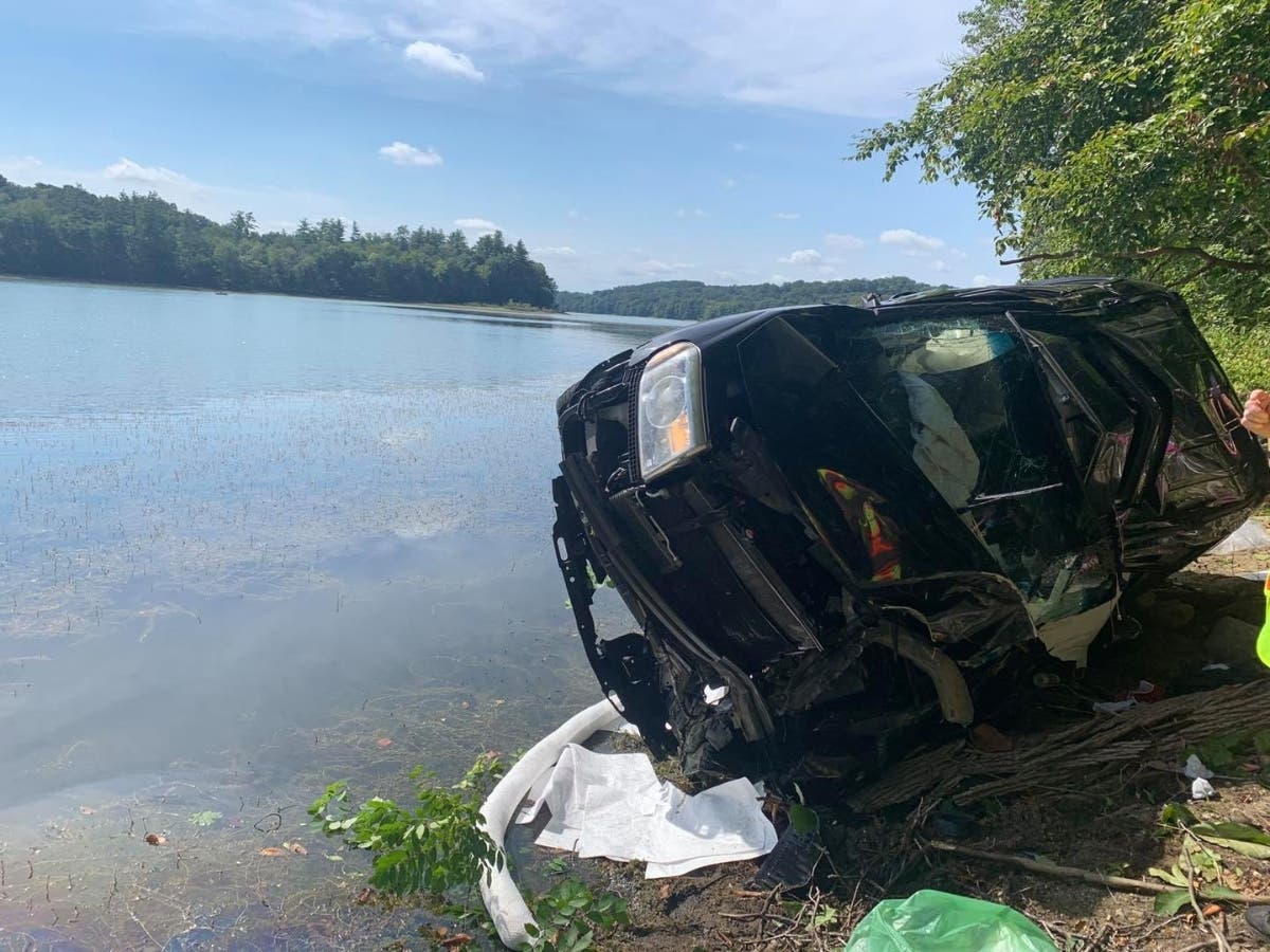 A car crashed near the Amawalk Reservoir Tuesday.