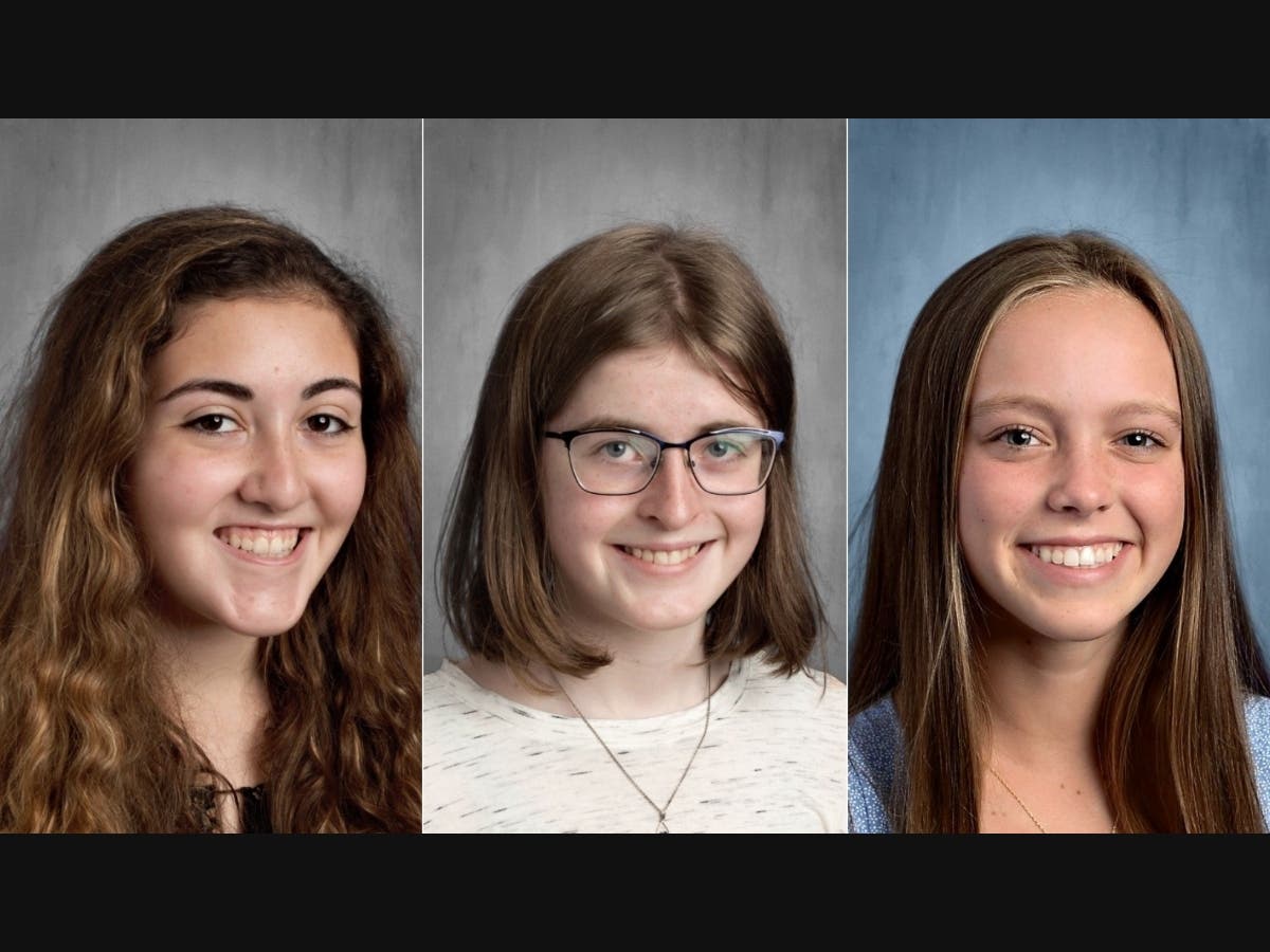 Rye Neck High School students, from left, Michaela Alsiadi, Catherine Sykes and Naomi Young were recognized with awards at the 2021 Hudson-to-Housatonic Writing Region Scholastic Art & Writing Awards competition.