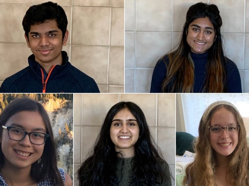 Irvington High School seniors Eesha Thaker, Isabella Berger, Esha Shenoy, Katharine McLaughlin and Anshuman Das earned medals in the Junior Science and Humanities Symposium, held virtually Jan. 30.