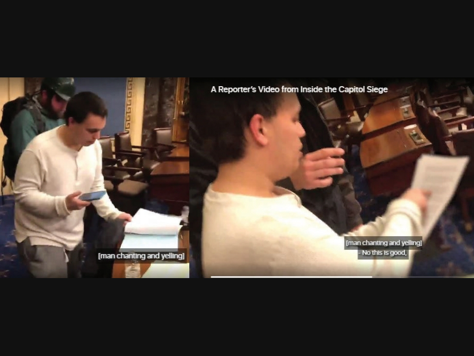 Christopher Patrick Moynihan was captured on video on the floor of the Senate during the Jan. 6 Capitol Hill riots, according to prosecutors.