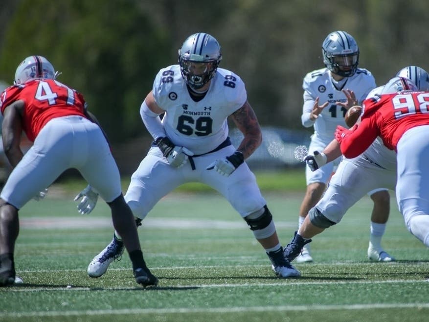 Monmouth's All-Big South offensive tackle #69 Justin Szuba