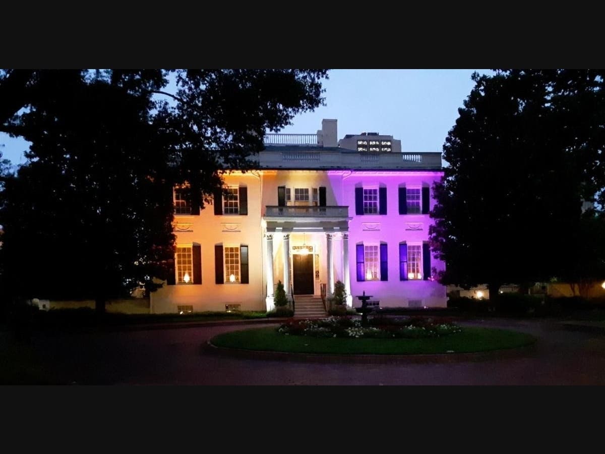 Virginia Governor's Mansion in Purple and Gold for Women's Equality Day. Institutions nationwide illuminate their structures to honor the suffragists who lobbied, marched, picketed, and protested for the right to the ballot.