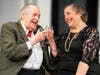 Playing two widowed, yet lively older characters, Larry Greeley and Elayne Gordon, enjoy a moment seen here from SOCIAL SECURITY playing in The Dressing Room Theatre, Stamford, September 19 through October 6.