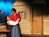 Showing her absolute disdain for the egotistical Gaston in Disney's Beauty and the Beast is Michelle Espinoza-Borja as Belle with Jared Shuford as Gaston  Curtain Call's Summer Youth Theatre production playing in Stamford's Kweskin Theatre.