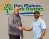 Don Miletic, Executive Director (L) and newly elected Vice President Eli Williams at the May 16, 2023 Des Plaines Park Board meeting.