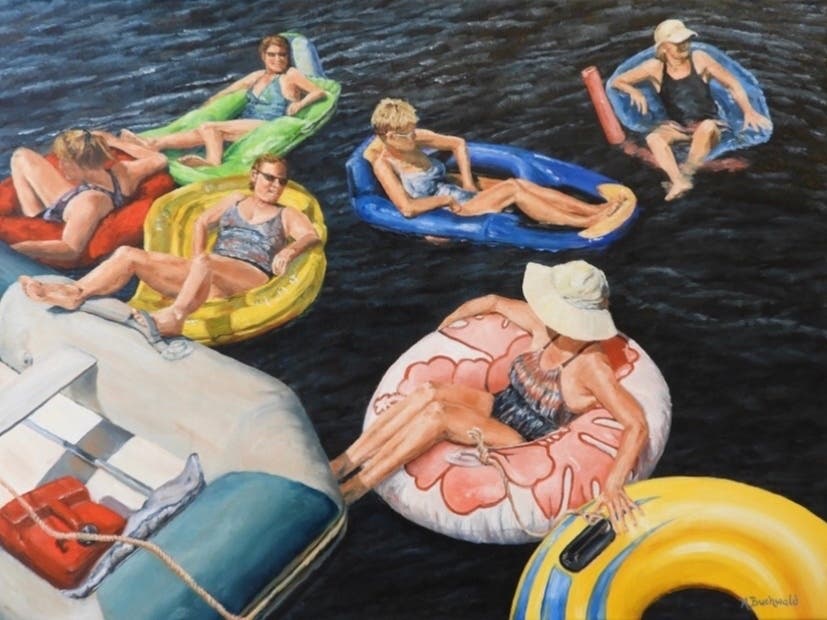 "Floating Ladies" oil on canvas by Adele Buchwald