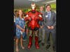 State Assembly Member Amy Paulin, County Legislator Damon Maher and Mayor Noam Bramson with Iron Man at the New Rochelle Public Library Family Fair Day.