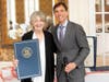 City Historian Barbara Davis accepted a proclamation from Mayor Noam Bramson for her role in bringing the statue to New Rochelle.