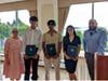 NRCCS President Karenann Carty (L) and Scholarship Committee Chair William Ianuzzi (R) with scholarship winners Brianna Rivas of the Huguenot Academy and Pedro Esquival Lopez and Karun Kulamavalavan  of New Rochelle High School. 