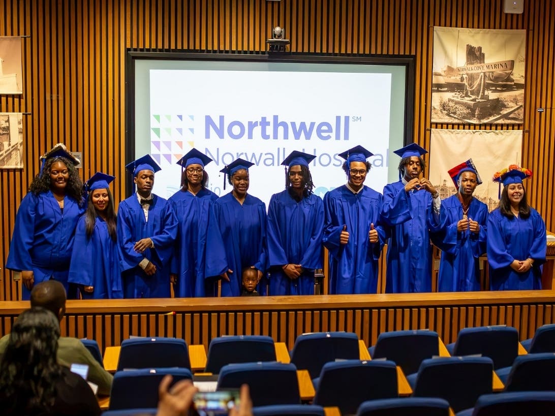 Graduates of the Academy for Career Readiness program at Northwell Health Norwalk Hospital after receiving their certificates following a 12-week program.