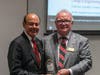 Promod Vohra stands with CEET Dean Dave Grewell at the CEET Hall of Fame ceremony on Nov. 14th. It was held during an Innovation Showcase that featured two panels exploring topics such as the key role engineers play in artificial intelligence advances. 
