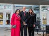 Former NIU College of Engineering and Engineering Technology Dean Promod Vohra is flanked by his wife, Anju, (left) and his daughter, Divya Behl (right), outside NIU's Engineering Building on Nov. 14th.