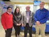 From left, Bernie Luecke of NIU, Val Moderhack of Fastenal; CEET Dean Dave Grewell; and Joel Thompson of Fastenal. Grewell told students engineering is "a job multiplier, an economic multiplier. You have an opportunity to make a big impact.”