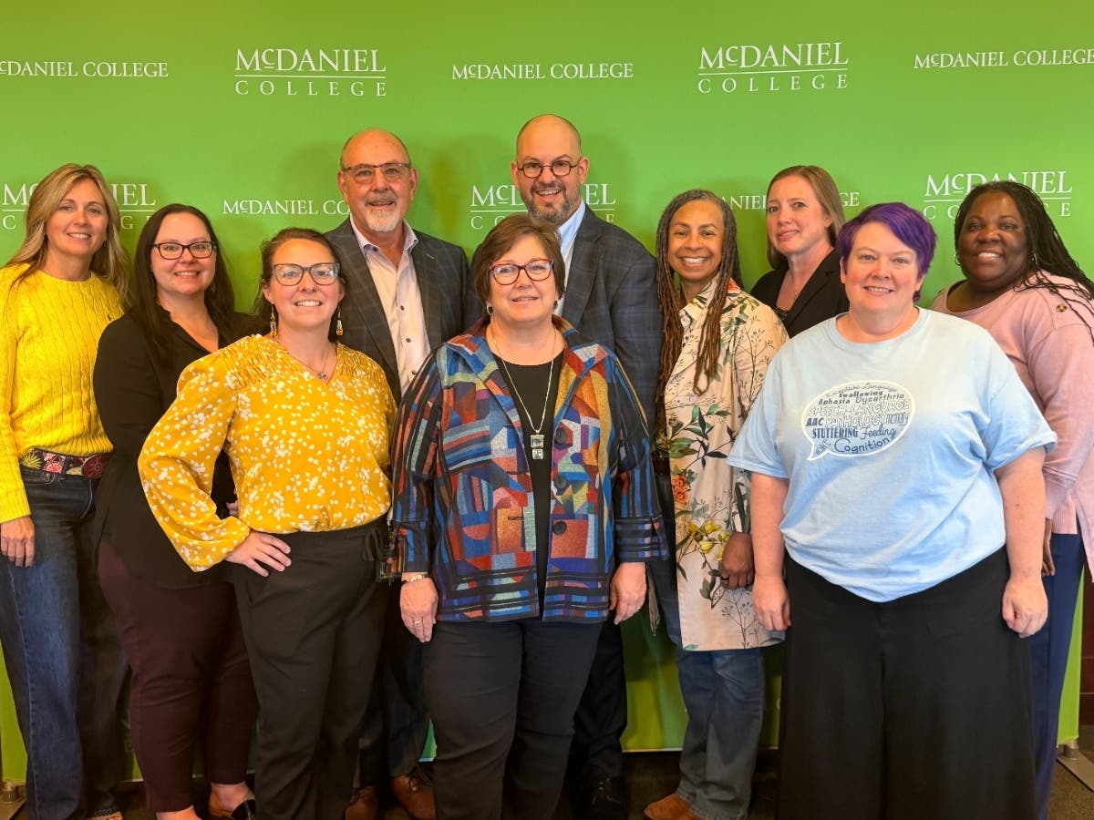 Occupational Therapy and Speech-Language Pathology faculty with Dean of Graduate and Professional Studies Vickie Mazer, The Arc Carroll County President and CEO Don Rowe, and Target Community & Educational Services, Inc., President and CEO Matthew Ramsey.