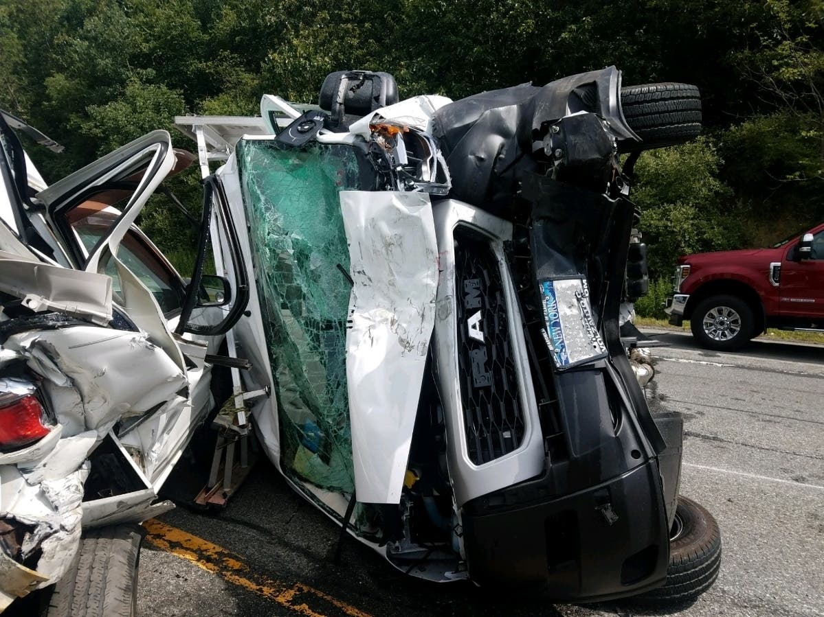 A collision on I-84 injured two people, one seriously, July 17, 2019.