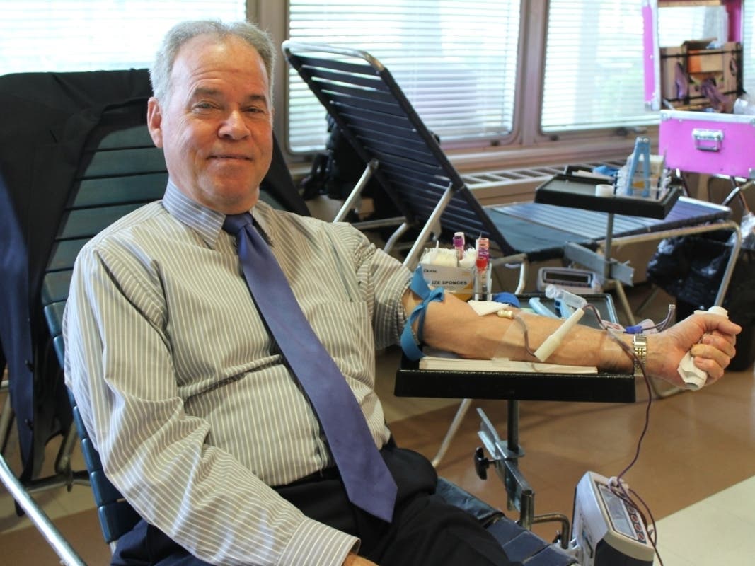 Attending the blood drive Oct. 24 at Clarkstown HS North will be Rockland County Executive Ed Day (shown here donating in 2018).