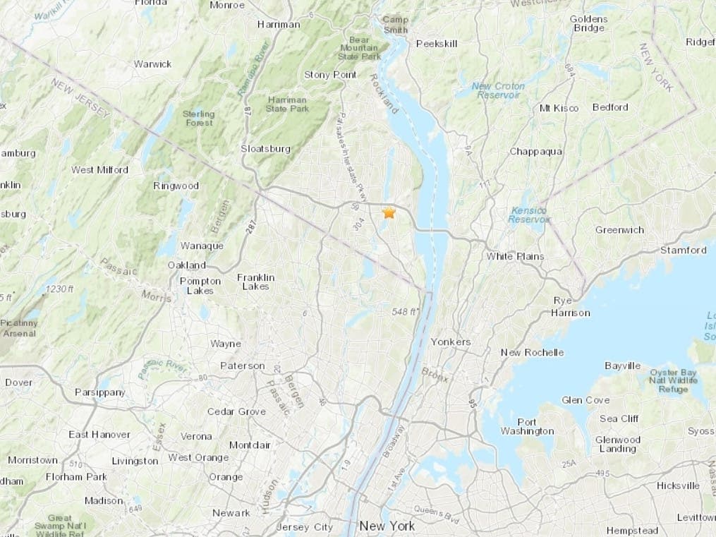 An earthquake occurred Thursday night in Rockland County on the Hackensack River not far from the New York Thruway. The quake was recorded at 9:41 p.m. 