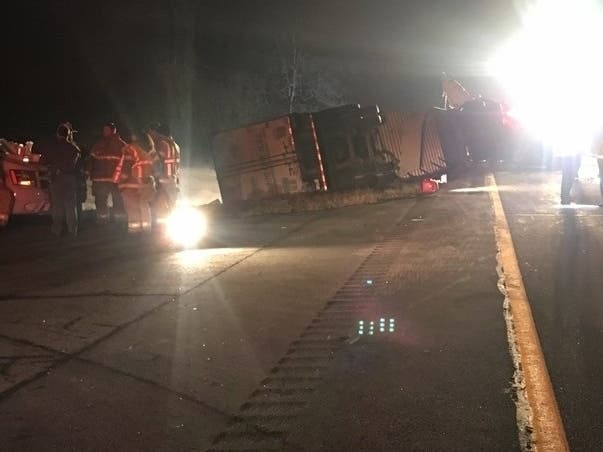 Interstate 84 was closed eastbound the Tuesday morning before Thanksgiving after a 3:30 a.m. 8-truck crash.