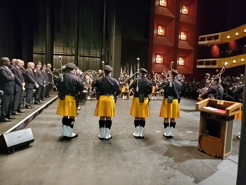 The Emerald Society performed at the Westchester Police Academy's graduation ceremony.