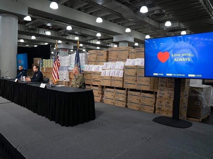 Gov. Andrew Cuomo spoke at the Javits Center about temporary hospitals to be built in Westchester, New York City and Long Island.