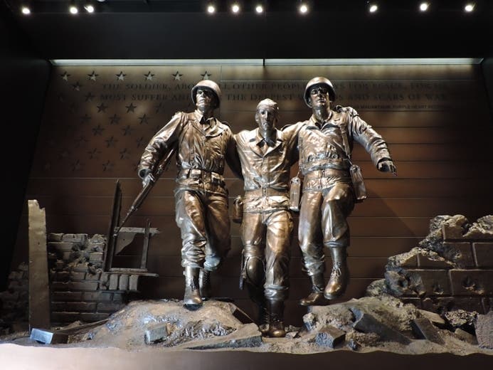 This sculpture representing the commitment of soldiers to one another is found at the Purple Heart Hall of Fame, reopening in the Hudson Valley after a year's expansion project.