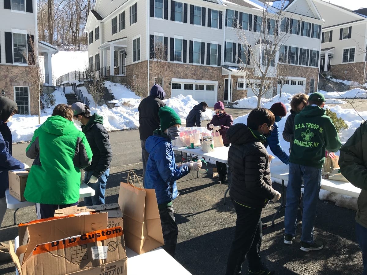 Boy Scouts from Troop 18 in Briarcliff helped a member help cancer patients at the Rosary Hill Home.