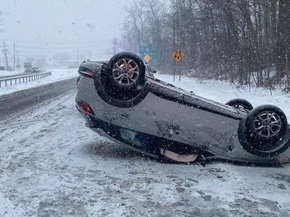 Slippery conditions closed Casper Hill Road in Clarkstown on Thursday.