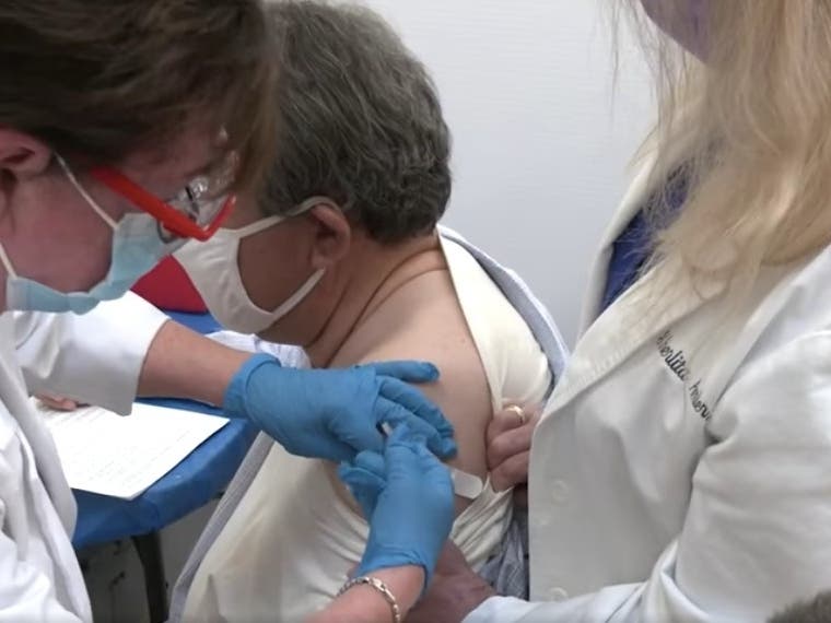 Westchester County Executive George Latimer receives his first dose of coronavirus vaccine.