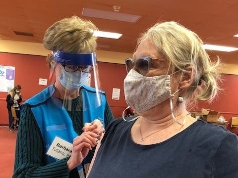 The author receives a coronavirus vaccination at the Putnam County Health Department clinic in Brewster.