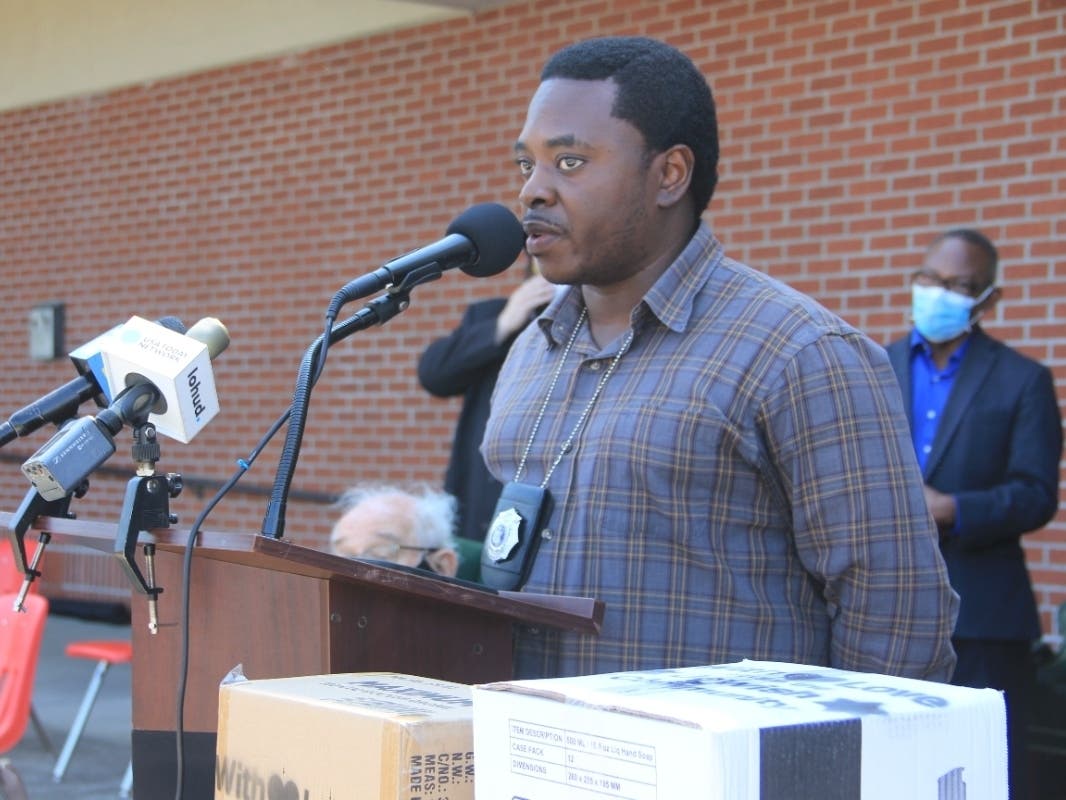 Dainde M. Laplante spoke Tuesday as one of several relief efforts to benefit the victims of the recent earthquake in Haiti was announced in Rockland County.