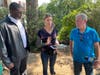 Rep. Mondaire Jones and Rockland County Executive Ed Day met Saturday with a homeowner on Hudson Terrace in Piermont.