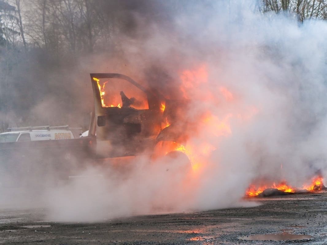 A tow truck was consumed by fire Saturday afternoon on Route 6N near the Westchester border.