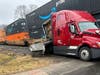 A tractor-trailer on the railroad tracks in Haverstraw, New York, was hit by a train Feb. 23, 2023.
