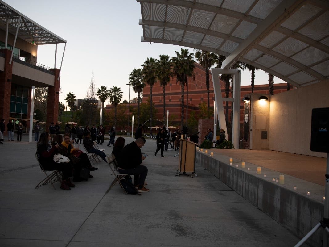 Photo: The Cal State LA community gathered in University-Student Union Plaza on Jan. 24 for a candlelight vigil honoring the victims of the Monterey Park shooting.