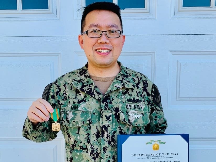 Weiping Qin, a 2020 Harford Community College graduate who established a scholarship for student leaders and former members of the military, is currently serving in the U.S. Navy and received the Navy and Marine Corps Achievement Medal Award in December.