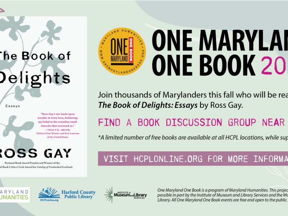 Harford County Public Library is sponsoring the 2021 One Maryland One Book author tour and will host several group discussions in September and October.