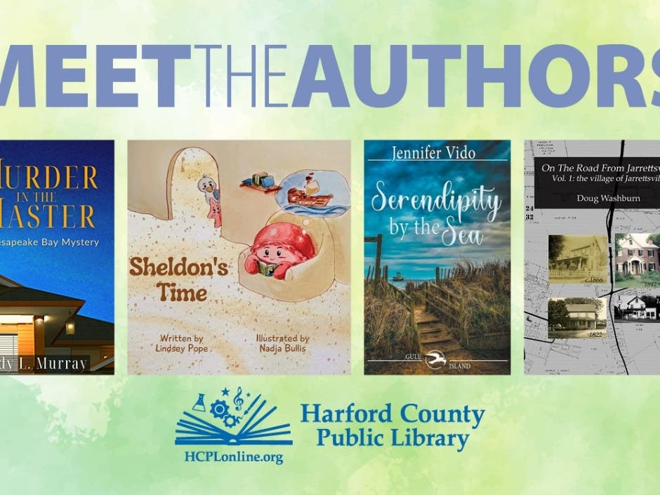 Harford County Public is hosting several Meet the Author events during April and May with topics ranging from a Chesapeake Bay mystery, storytime with a sweet crab, a Lowcountry romance and the history of Jarrettsville. 